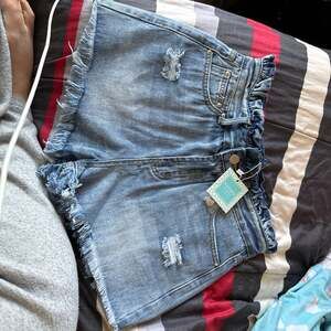 Hayden Los Angeles Distressed Paperbag Waist Denim Shorts with Frayed Hem